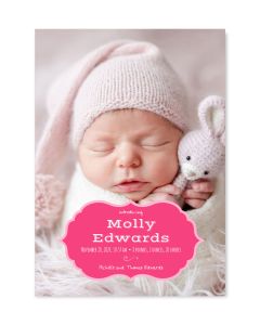 Pink Heraldic Frame Custom Birth Announcement Card